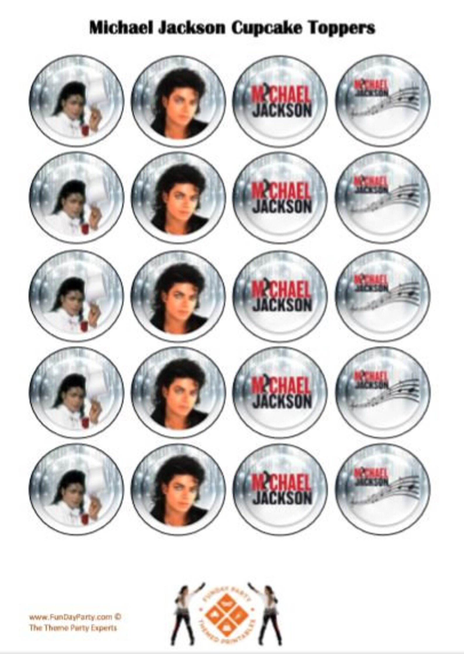 Michael Jackson Party Cupcake Toppers Michael Jackson themed Etsy