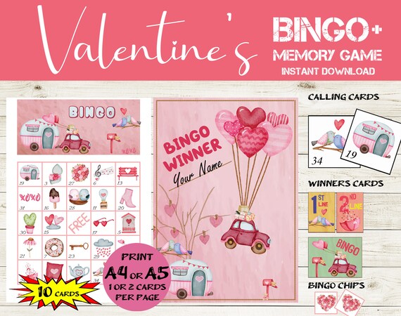 10 card St. Valentine's Day Bingo & Memory game - Valentine's Day Party Game - Love theme Bingo - Valentine's Day activity for kids Il_570xn