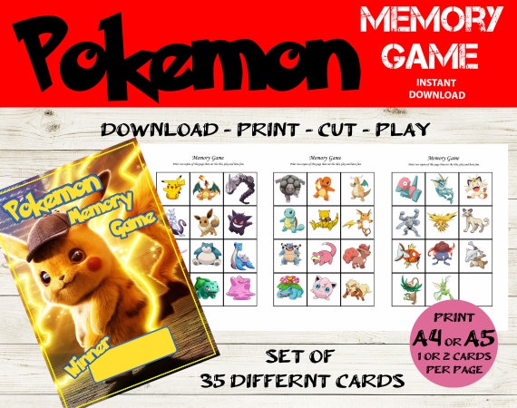 Pokemon Memory game - Pokemon Matching pair game - Printable Pokemon game - Pikachu memory game - Pokemon Birthday Activity - Pokemon favor Il_570xn