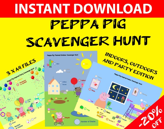 Peppa Pig Inspired Scavenger Hunts - Set of 3 Peppa Pig Inspired Scavenger Hunts - Party Scavenger Hunt for kids - Peppa Pig games Printable Il_570xn