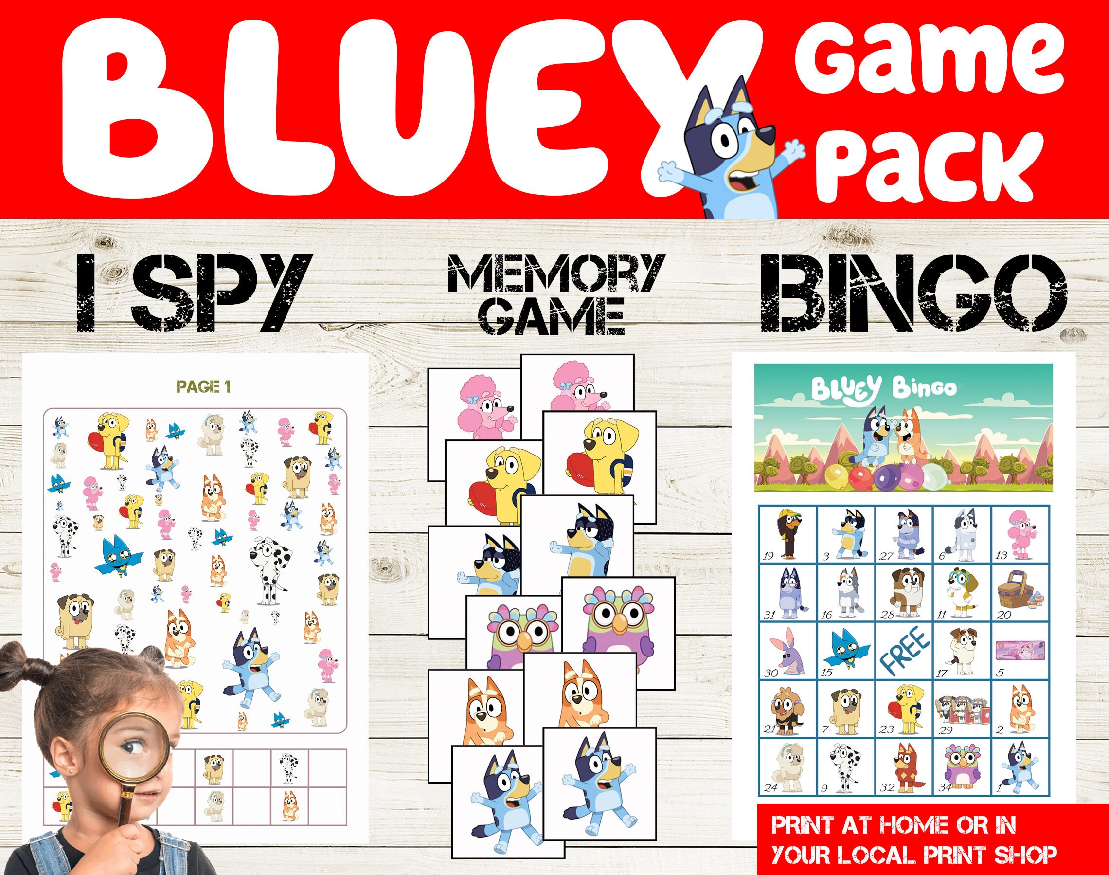 3 Bluey Game Pack 30 Card Bluey Bingo Bluey Memory Game Etsy