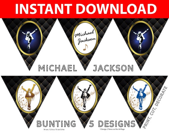 Michael Jackson Party Bunting - Michael Jackson Party Supplies - Michael Jackson Birthday Bunting - Michael Jackson Printable Decorations Il_570xn