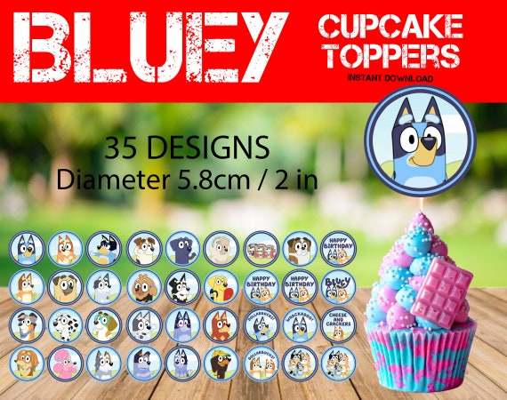 Bluey Inspired Cupcake Toppers - Blue The Dog Party Decoration - The Blue Dog Cupcake Toppers - Blue Dog Birthday - 35 designs to chose from Il_570xn