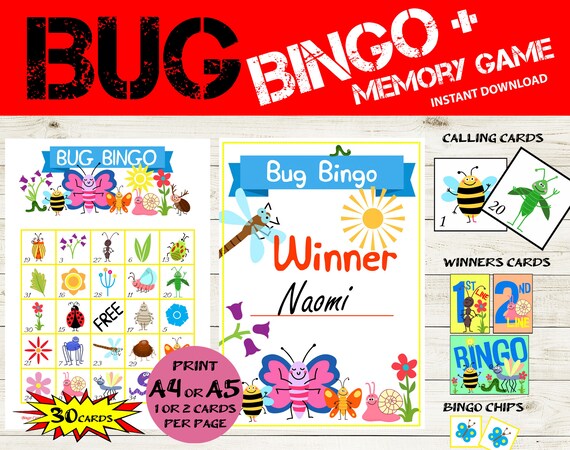 30 card Bug Bingo & Memory game - Bug Party Bingo 5x5 - Printable Insect Party games - Summer Bingo - Bug Party Favor- Bug party Activities Il_570xn