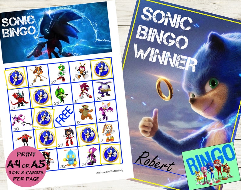20 card Sonic Bingo & Sonic Memory game Sonic Bingo 5x5 Etsy