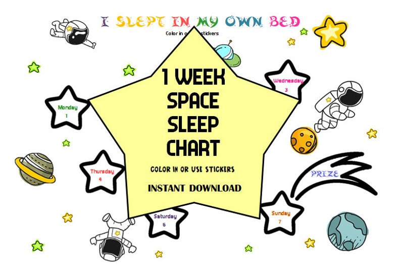 Toddler Reward Chart Printable Sleep Reward Chart Stay in Bed Sticker Chart Outer Space Sleep Training Chart Space Sleep Chart