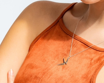 Minimalist Geometric Bird Necklace: Sterling Silver 925