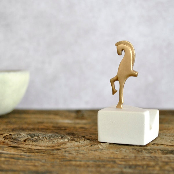 Horse Miniature Bronze Statuette, Home Office Decor, Business Card Holder for Desk or Shelf. Office Art, Desk Accessories.