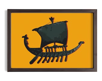 Stampa digitale di una nave antica, arte nautica greca da parete, arredamento mediterraneo vintage, poster stampabile di una trireme, opera d'arte storica navale