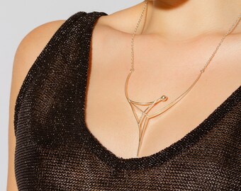Silver Quantum Entanglement Necklace – Geometric Statement Pendant, Modern Minimalist Jewelry