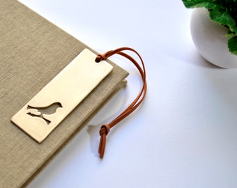 Songbird Sparrow Bronze Bookmark, Handmade Cute Unique Gift For Writer, Engraved Family Initials, Customized Whimsical Birds Bookmark.