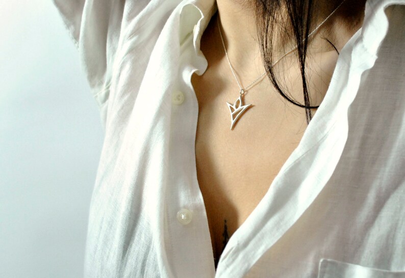 Ethereal Casual Pendant Contemporary Floral Jewelry Lotus Flower Abstract Silver Minimal Pendant Statement Silver Necklace Lotus Pendant
