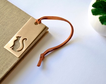 Cat Metal Bookmark: Engraved Brass Bookmark with Suede Tassel