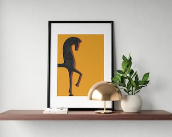 Arte greca antica raffigurante cavalli, stampa di sculture classiche, arte murale minimalista a tema mitologia, decorazione ispirata ai musei, download immediato