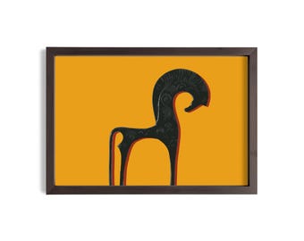 Stampa artistica astratta di un cavallo, poster geometrico di un cavallo, decorazione murale ispirata all'antica Grecia, arredamento equino moderno e minimalista