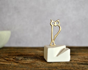 Scultura di gufo in bronzo: decorazione minimalista per ufficio, porta biglietti da visita