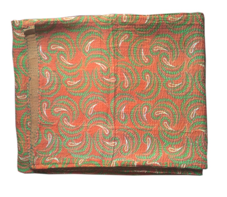 Handmade Vintage Handblock Printed Floral Printed Kantha Quilt Queen Size Gudri 90X108