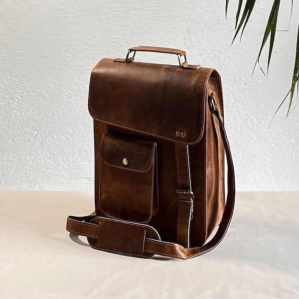 Personalized Genuine leather satchel bag for iPad bag shoulder bag for women  rustic satchel bag for men