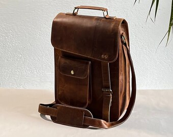 Cartable en cuir véritable personnalisé pour iPad, sac à bandoulière pour femme, cartable rustique pour homme