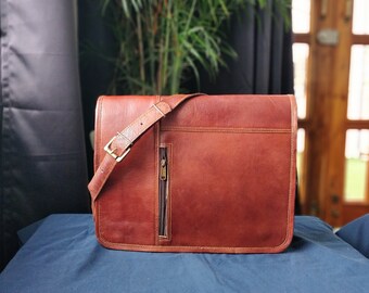 16" Personalized Genuine leather messenger laptop bag shoulder bag for women gift for men office bag work briefcase rustic bag Large Satchel