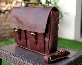 Personalized Genuine leather messenger bag laptop bag shoulder bag for men women office briefcase