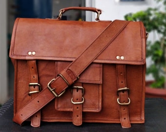 Personalized Genuine leather messenger bag laptop bag shoulder bag for men and women office bag briefcase bag