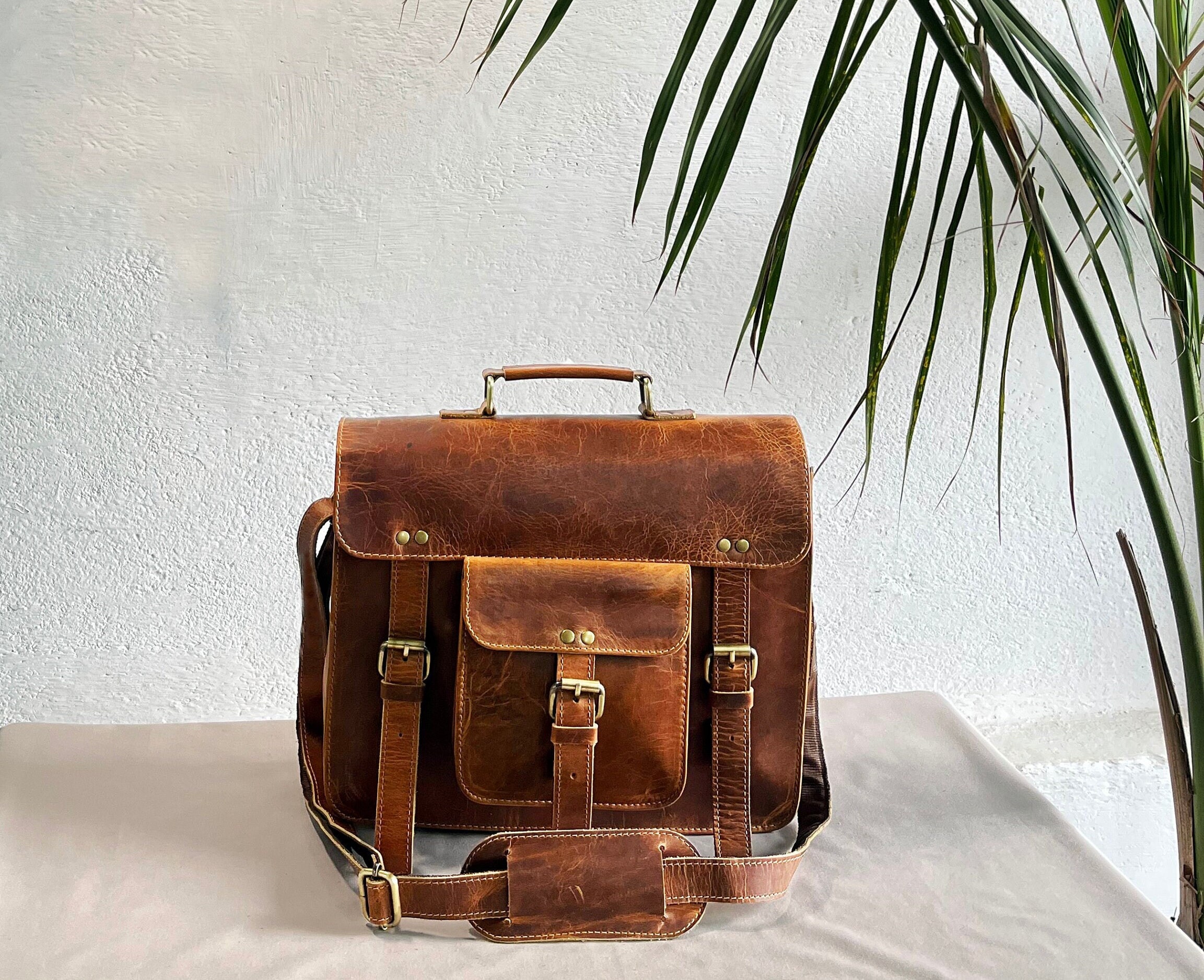 Brown leather mens satchel sale