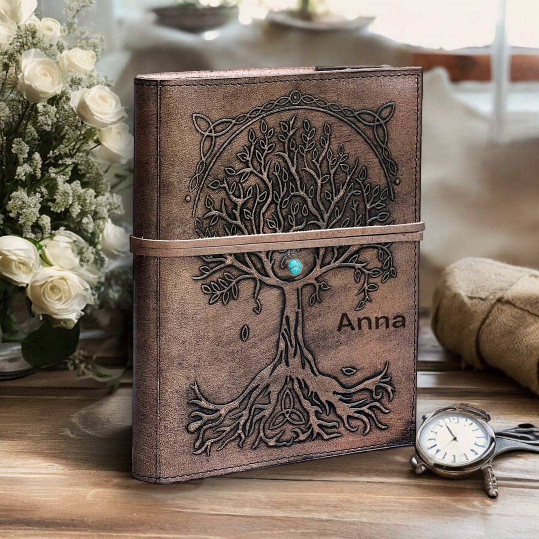 Celtic Tree of Life Leather Journal Grimoire Book of Shadow Engrave ...