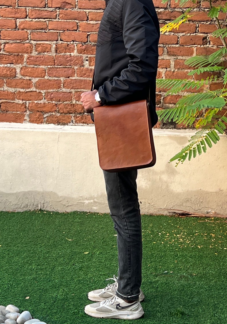 Handmade Personalized Genuine leather Satchel bag for iPad bag shoulder bag for Men & Women gift for men office bag work rustic bag Satchel image 10