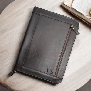 Personalized Leather Portfolio A4: Zippered Business Organizer Padfolio Corporate Gifts For Him and Her Document Sleeve With iPad Holder