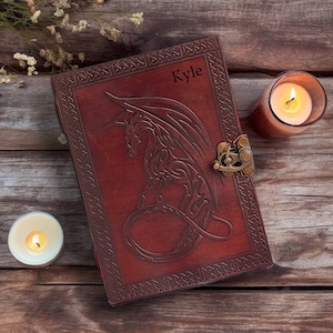 Personalized Dragon Leather Journal Celtic Dragon Leather Notebook Engrave Scrapbook Witchcraft Journal Anime Grimoire Book of Shadows Diary
