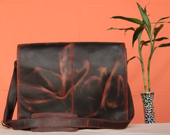 Personalized Genuine leather messenger laptop bag shoulder bag for men gift for men office bag office briefcase