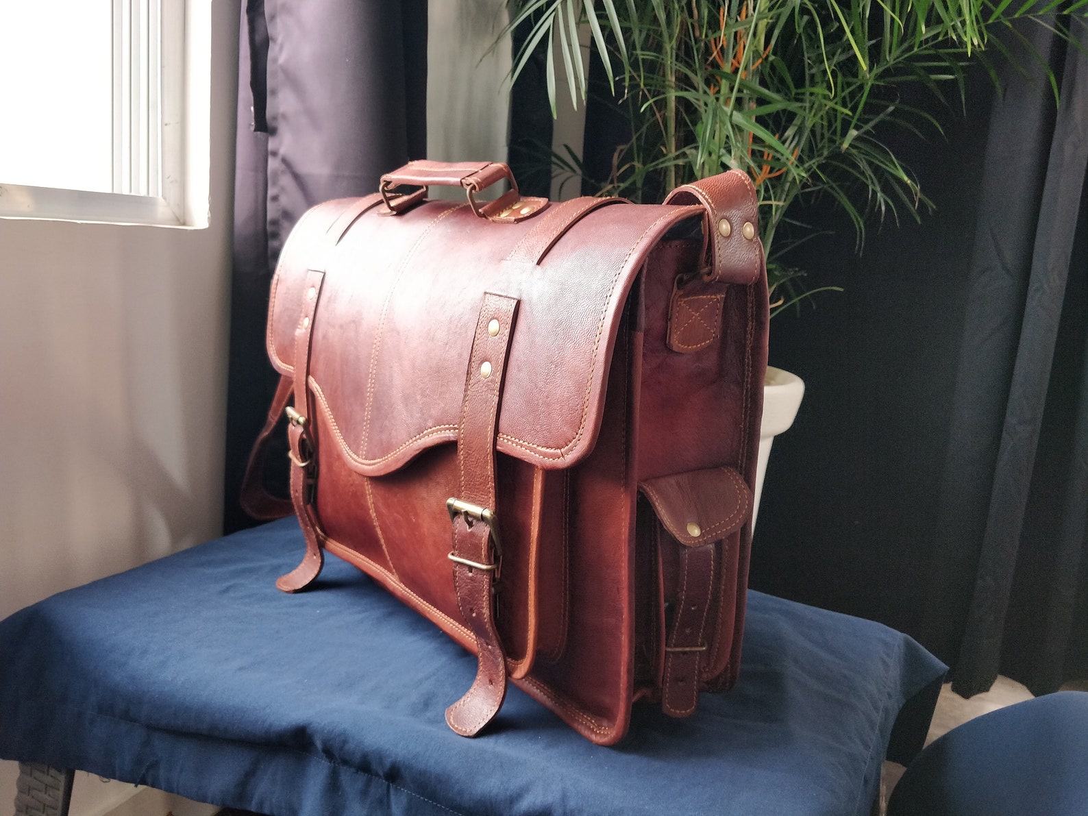 18' Genuine Leather Messenger Bag Laptop Bag Shoulder Bag Etsy