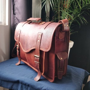 18' Genuine leather messenger bag laptop bag shoulder bag for women gift for men office bag work briefcase Large Satchel image 2