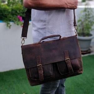 Personalized Genuine Leather Messenger Bag Laptop Bag Shoulder Bag for ...