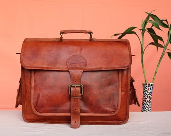 16" Personalized Genuine leather messenger bag laptop bag shoulder bag gift for men office bag work briefcase rustic bag Large Satchel