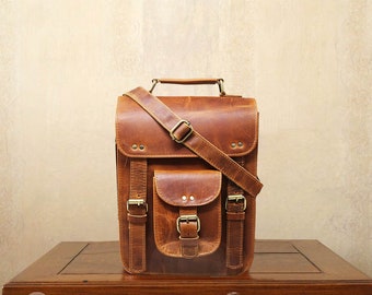 Personalized Genuine leather Satche bag iPad bag shoulder bag for Men & Women gift for men office bag work rustic bag Satchel