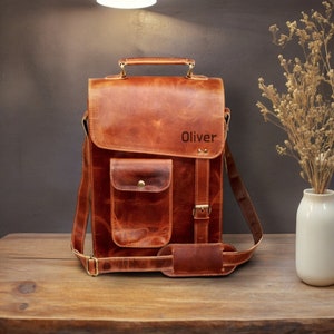 Personalisierte Echtleder Umhängetasche für iPad Tasche Schultertasche für Frauen rustikale Schultasche für Männer