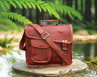 11" Small Satchel Personalized Genuine leather messenger bag Ipad bag shoulder bag for women gift for men office bag work rustic bag Satchel