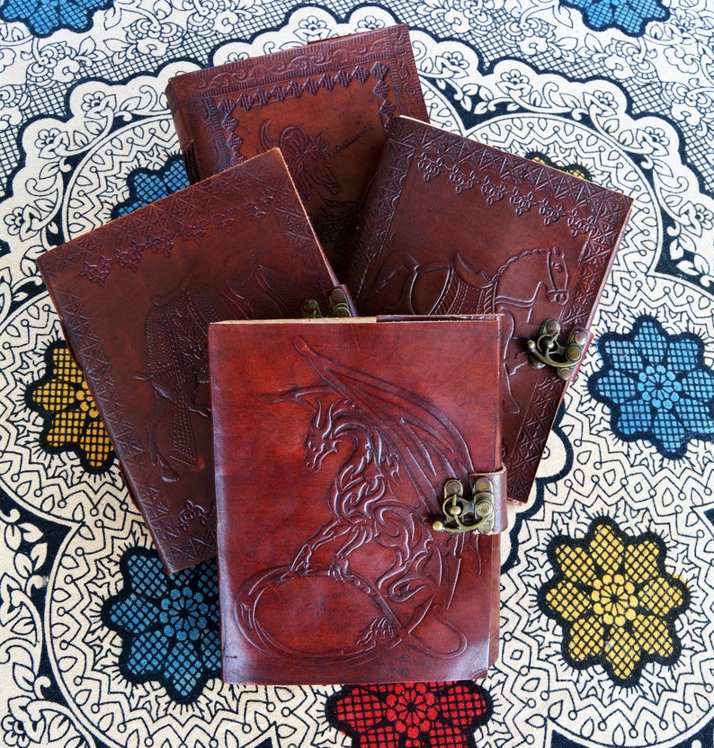 Handmade Dragon emboss leather journal with Clasp personal Etsy