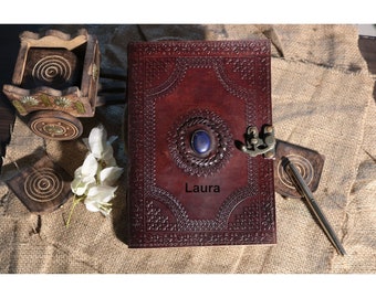 Personalised Leather Journal Lapis lazuli stone Notebook Rustic Handmade Lockable Diary Travel journal Sketchbook scrapbook book of Shadow