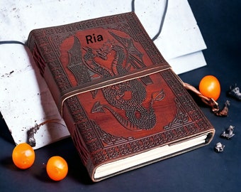 Personalized Leather Journal Dragon Emboss Notebook Rustic Vintage Diary Travel journal Sketchbook scrapbook Book of Shadow Christmas Gifts