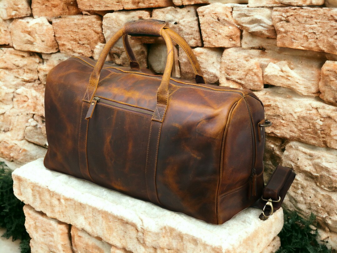 Personalized Leather Duffle Bag Travel Carry on Luggage Etsy