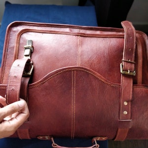 18' Genuine leather messenger bag laptop bag shoulder bag for women gift for men office bag work briefcase Large Satchel image 5