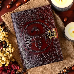 Leather Dragon Journal Travel Diary Blank Notebook Grimoire Sketchbook Christmas Gift for Him/ Her Book of Shadows Junk Journal Scrapbook