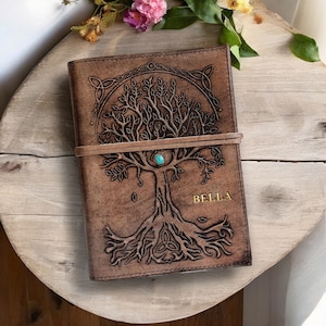 Celtic Tree of Life Leather Journal Vintage Grimoire Book of Shadow Emboss Leather Notebook Birthday Gifts Personalized Journal Guest Book