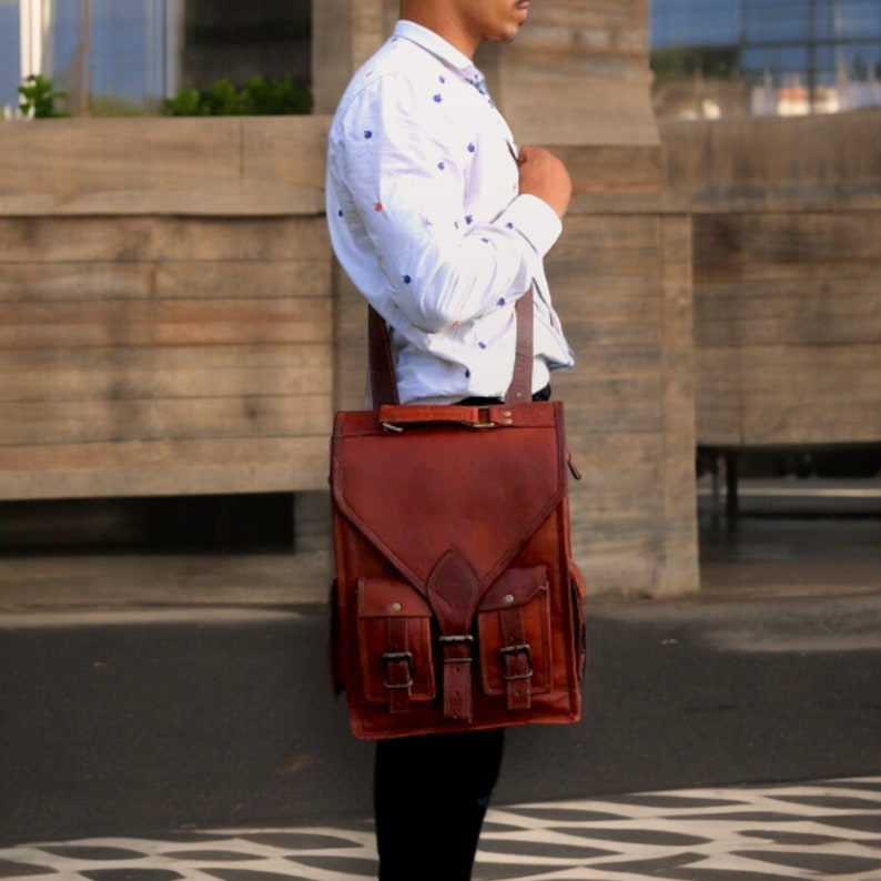 By adjusting the strap to full length the backpack can be converted into a trendy crossbody shoulder bag satchel. Hands free commute to your destination with the convertible leather backpack satchel.