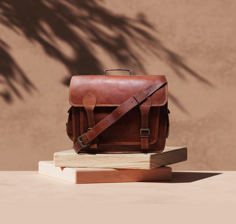 Personalized Genuine leather messenger bag laptop bag shoulder bag for men and women office bag briefcase bag image 1