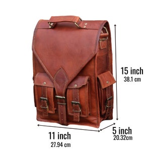 Dimension image showcasing the size and proportions of the leather bag, perfect for gauging its suitability for your travel needs. Measuring 15 X 11 X 5 inches. The messenger bag provides the perfect balance of storage capacity.