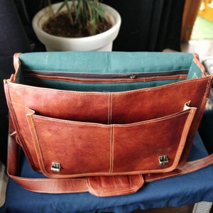 18' Genuine leather messenger bag laptop bag shoulder bag for women gift for men office bag work briefcase Large Satchel image 6